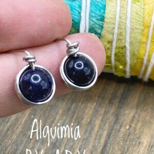 Dainty silver  blue sandstone studs statement gem earrings